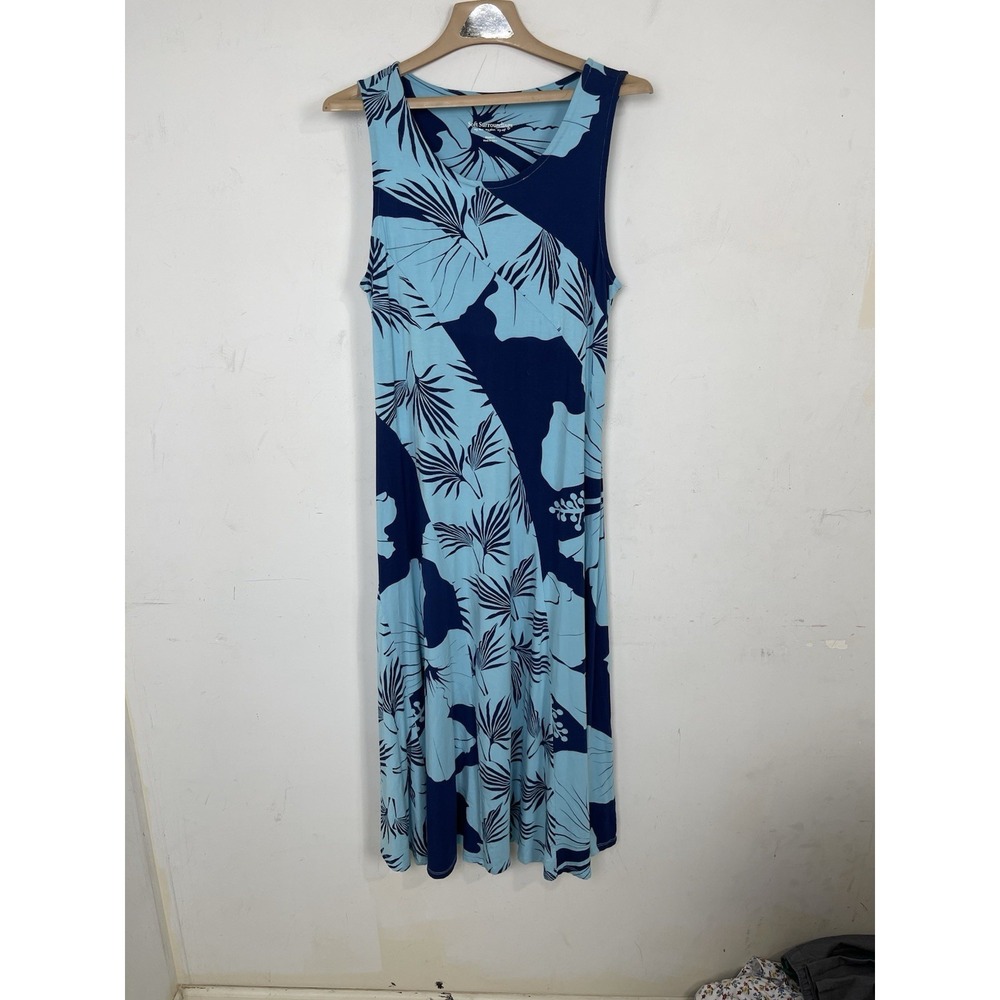 Soft Surroundings Womens Dress Medium Blue Tropical Hawaiian Maxi Beach Travel